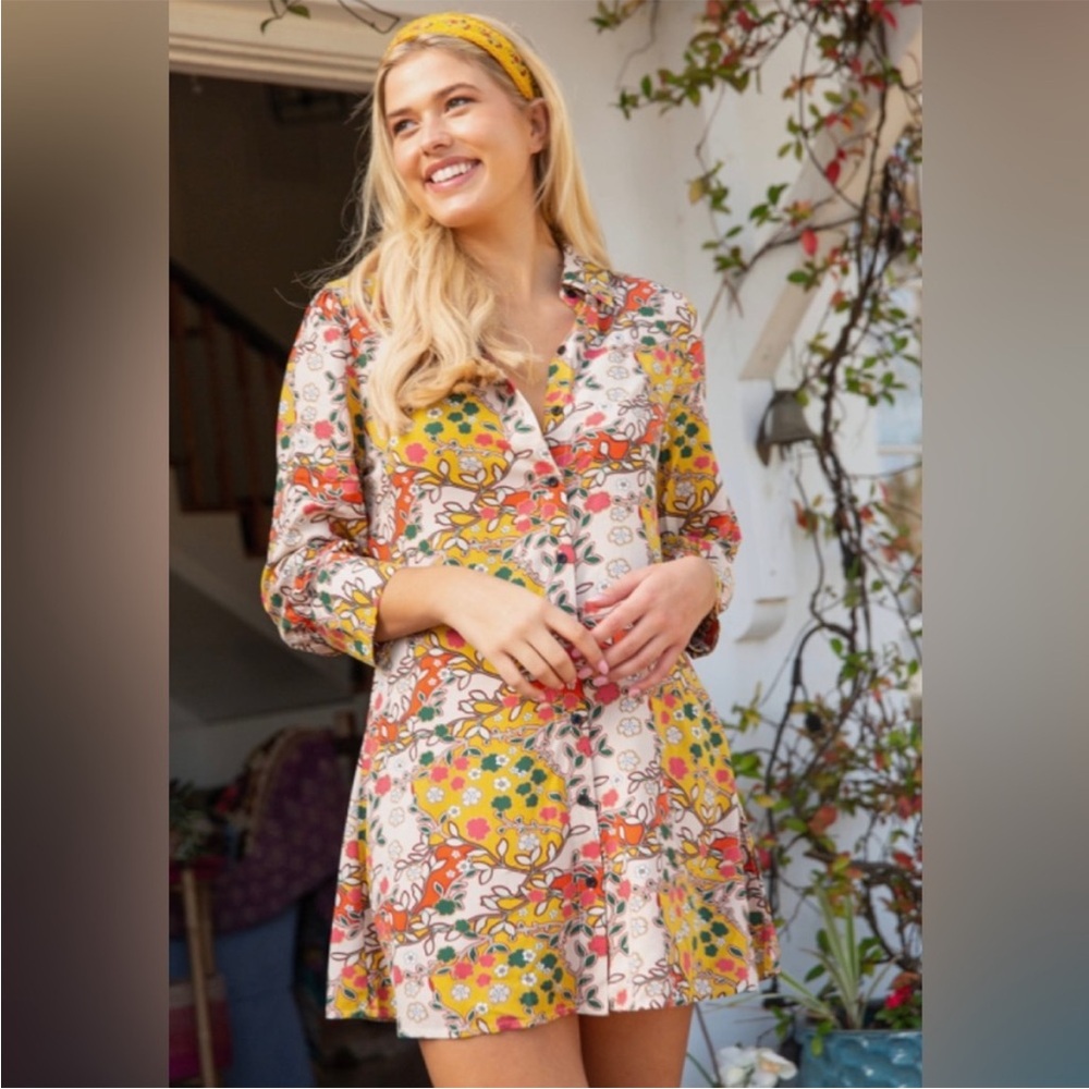 NWT Natural Life Twiggy Floral Dress Yellow Women’s Size Medium